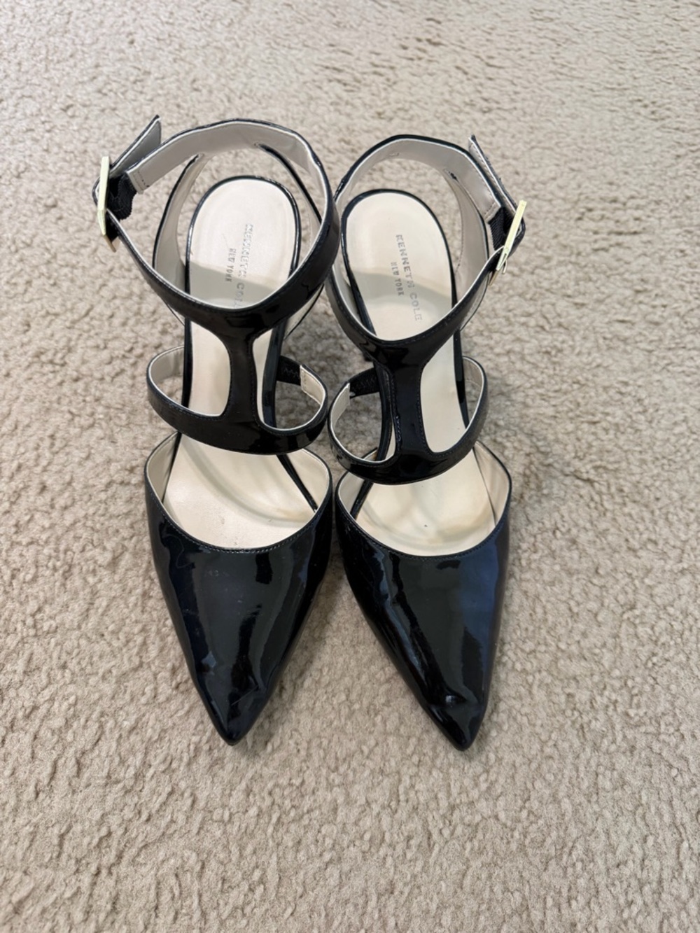 Kenneth Cole Black Patent Pointed-Toe Strappy Heels